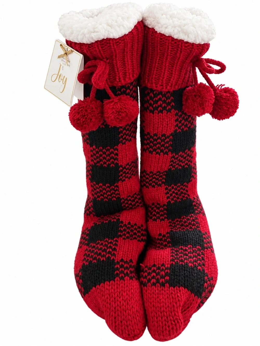Joy Women’s Cozy Buffalo Plaid Slipper Socks - Red & Black Size 4-10